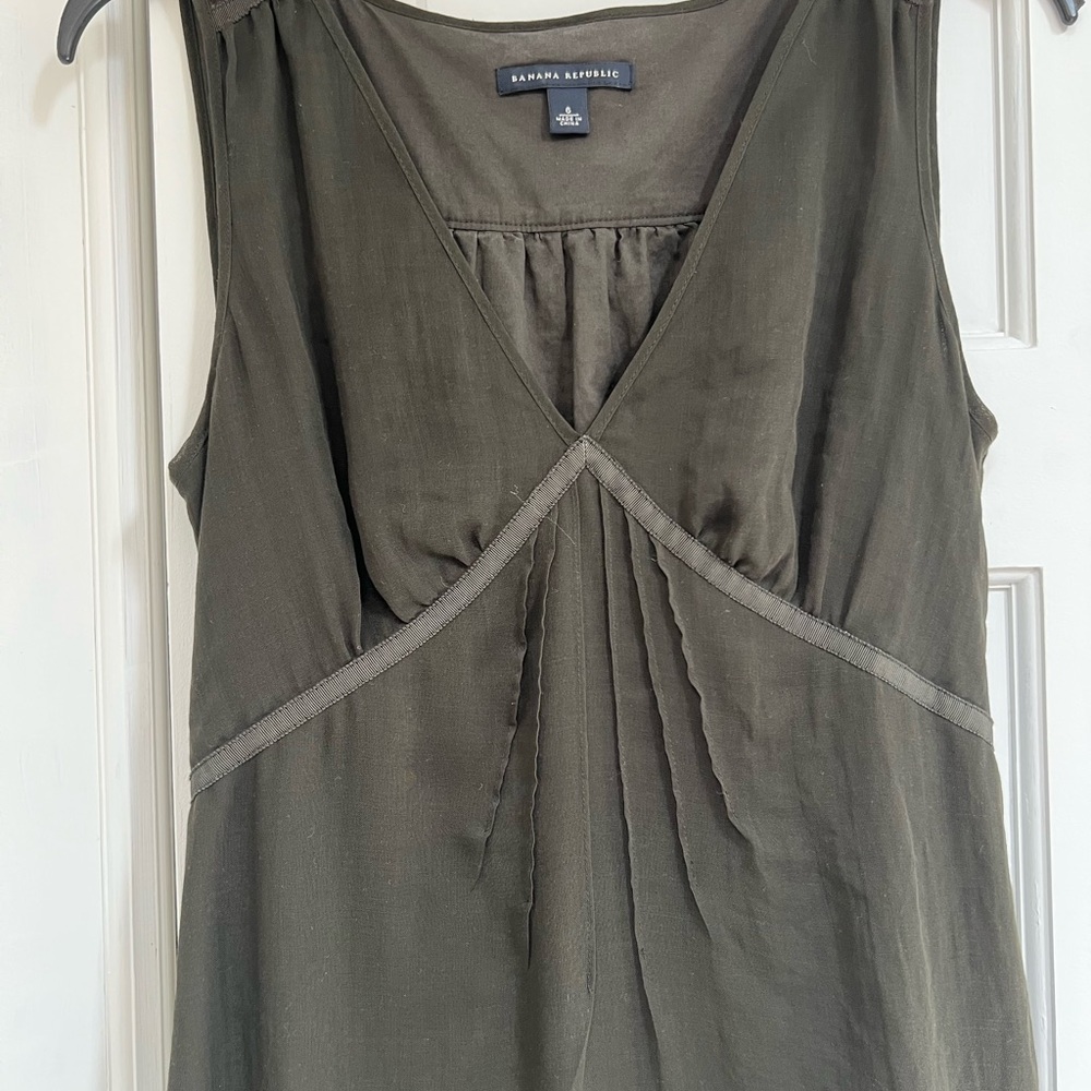 Banana Republic Dark Green V-Neck Cotton Dress